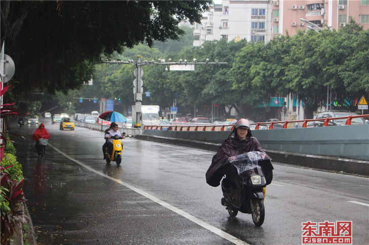 大雨中，一边其中电动车一边撑着伞颇为费劲.jpg