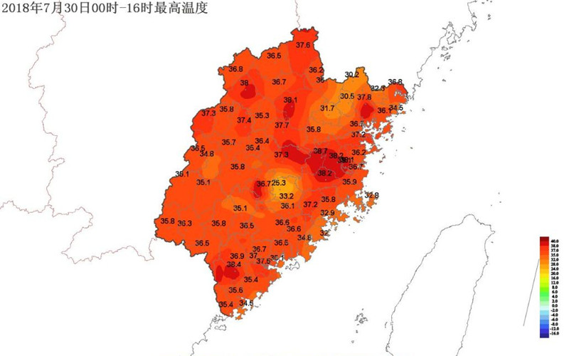 今日福建省最高温度分布图 （图片来源：福建气象）.jpg